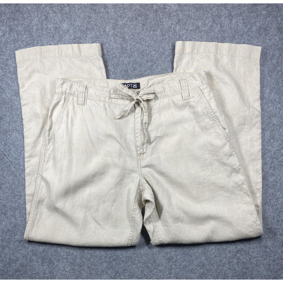 APT 9 Pants Mens 32x30 Beige Linen Relaxed Fit Flat Front Drawstring Casual - Picture 1 of 13